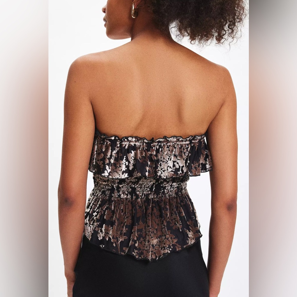 Urban Outfitters Velvet Ruffle Peplum Tube Top - Picture 2 of 11